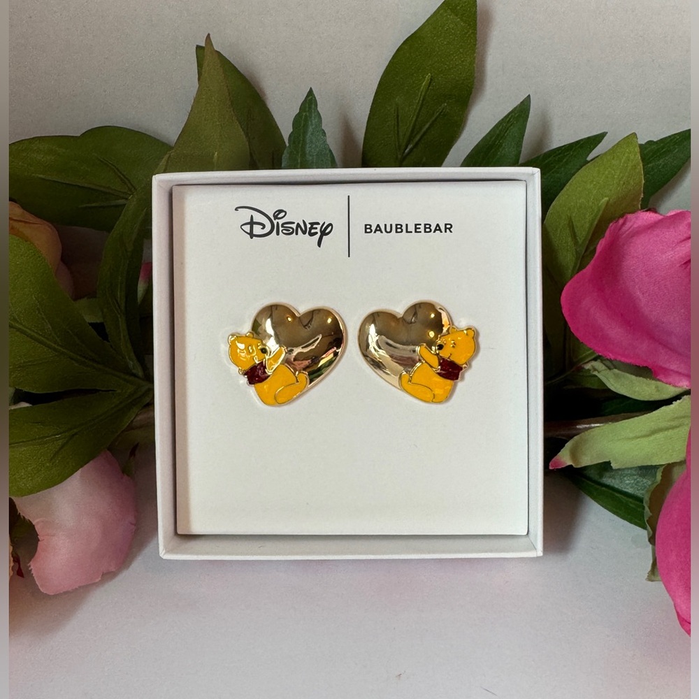 BaubleBar Gold Tone Winnie the Pooh Heart Earrings